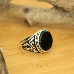 Sterling Silver Men's Rings With Black Onyx